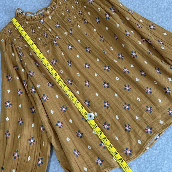 NEW SONOMA Womens XL LS Peasant Floral Cottagecore Blouse Mustard Cotton Top - Picture 3 of 10
